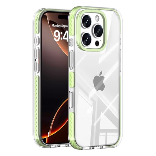 Velanera iPhone 14 Pro Max 用 ケース クリア 背面透明 黄ばみにくい 耐黄変 落下防止 耐衝撃 U型バンパー内蔵 カメラレンズ保護 スクリーン保護 PC+TPU かわいい スマホケース(グリーン)