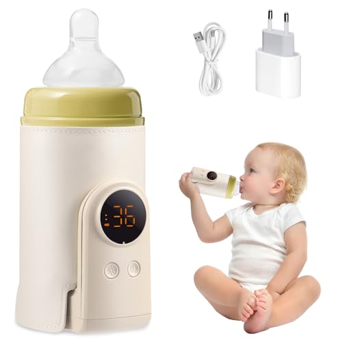 Chauffe Biberon Nomade Portable 6000mAh, Chauffe Biberon Sans Fil 18W Rapide avec 6 Niveaux de...