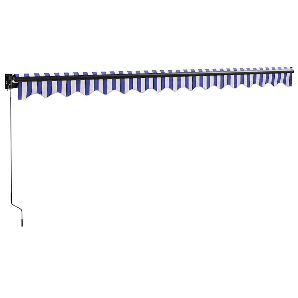 Tenda da Sole Retrattile a Manovella, Blu e Bianca 4.5x3m, Tessuto Poliestere UV e Struttura Alluminio, Tendone da Esterno per Balcone Giardino Patio