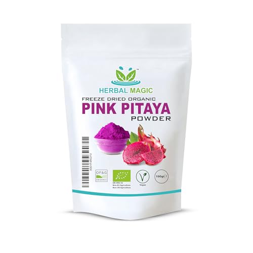 Herbal Magics Organic Dragon Fruit(Pink Pitaya) Powder Freeze Dried - Rich & Vibrant Smoothies Shakes Juices Baking Cuisines -100g (Pack of 1)