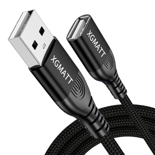 XGMATT USB Verlängerung Kabel 8M USB 2.0 Verlängerungskabel A Stecker auf A Buchse mit eleganten Alluminiumsteckern Nylon Stoffmantel für Kartenlesegerät Tastatur Drucker PS VR Kamera schwarz