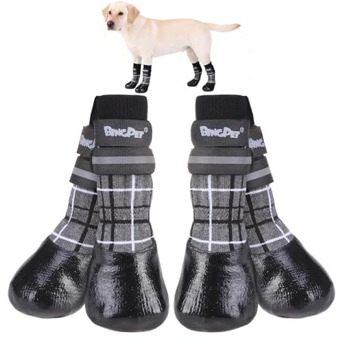 BINGPET Waterproof Dog Socks Boots to Prevent Licking Paws,Anti Slip Dog Booties & Paw Protectors with Dual Straps for Hot/Cold Pavement,Indoor Outdoor Grip Dog Shoes for Small Medium Large Senior Dog