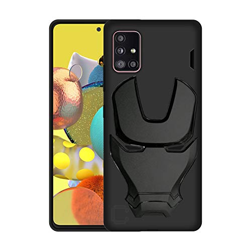 Image of COVERLY Official 3D Smooth Feel Avenger Logo Mask Soft Rugged Grip Iron Man Engraved Cartoon Movie Engraved Silicone Rubber Matte Back Cover for Samsung Galaxy M51 (2020) - Black