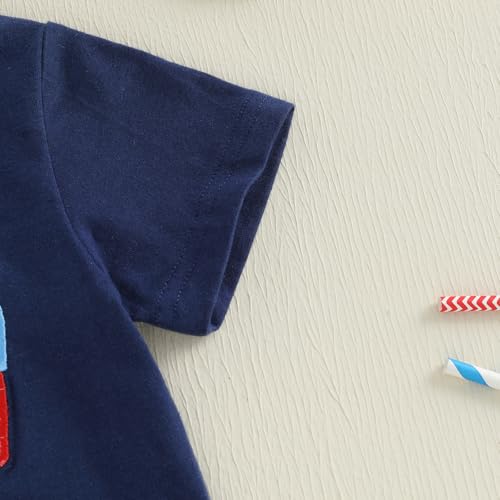 Image of 4th Of July Toddler Boy Outfit Popsicle American Flag T-Shirt and Gingham Plaid Shorts Set Independence Day Clothes
