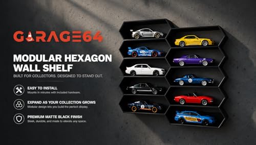 Image of 10-Car Hexagon Wall Display Rack for Hot Wheels & 1:64 Diecast Cars | Stackable Honeycomb Shelf Organizer for Toy Car Collectors & Wall Decor