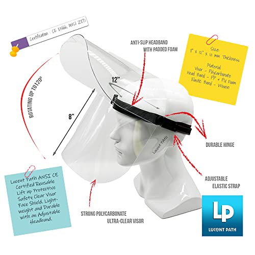 Lucent Path Flip Up Face Shield - Safety Clear Plastic Visor Anti Fog Reusable Adjustable Face Shields #TOP4