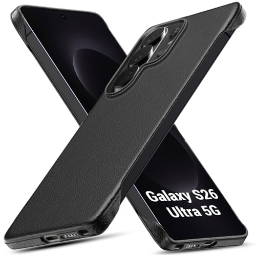 Image of TheGiftKart Hybrid Ultimate Slim Back Case Cover for Samsung Galaxy S26 Ultra 5G | Lightweight Profile | Hard Back Cover Case (PC & TPU, Metal Camera Ring, Leather Texture Finish, Black)