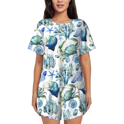 Ensemble de pyjama doux femme motif crabe vêtement de nuit relaxant