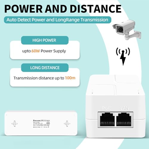 Inyector PoE hasta 60 W, Adaptador PoE de 2,5 Gigabit para cámaras IP y teléfonos IP, distancia de red hasta 100 m, fuente de alimentación PoE certificada UL, blanco miniatura 6