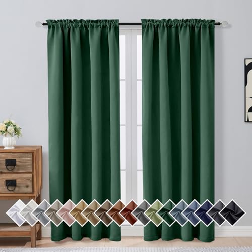 Image of Christmas Green Blackout Curtains for Bedroom 72 Inch Length 2 Panels Set, Solid Thermal Insulated Energy Saving Window Curtains for Living Room, Dual Rod Pocket Window Drapes, 2x40Wx72L Inches