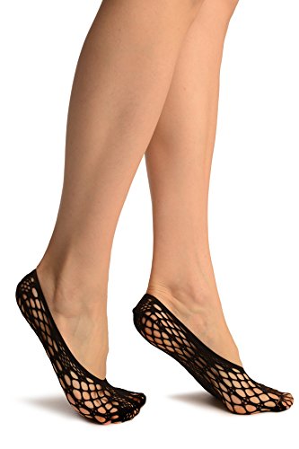 LissKiss Black Medium Wavy Mesh Lace Footies - Footsies Socks2
