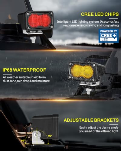 Image of LED Chase Lights Bars, AKD Part 3 inch 80W Diffused CREE LED Pod Lights Yellow Chase Light Bars + Red Emergency Safety Signal Trailer Fishing Hunting Light for Truck Pickup UTV Tractor Boat - Yellow+Red