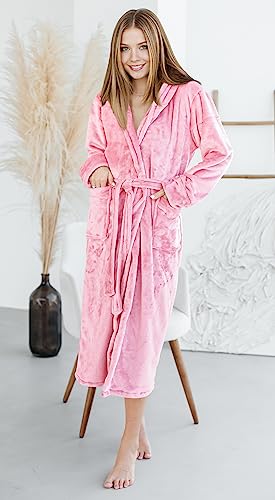 Ny Threads Womens Fleece Bath Robe - Shawl Collar Soft Plush Spa Robe, Pink, Medium #TOP3