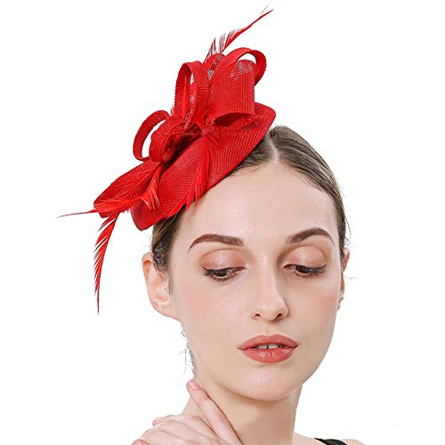 image for Free Yoka Sinamay Feather Fascinators Womens Pillbox Flower Derby Hat 