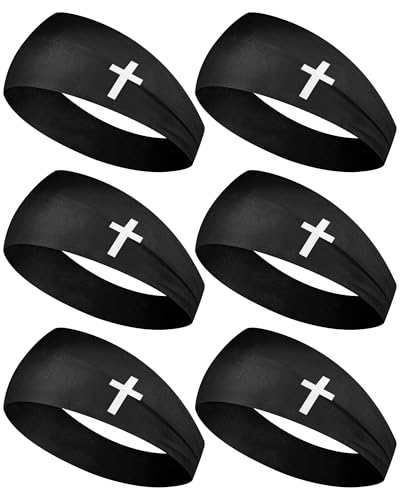 Image of Shihanee 6 Pcs Christian Headbands for Men | Jesus Cross Athletic Sweatbands, Moisture Wicking, Christian Workout Accessories, Football Baseball Running Sports Training