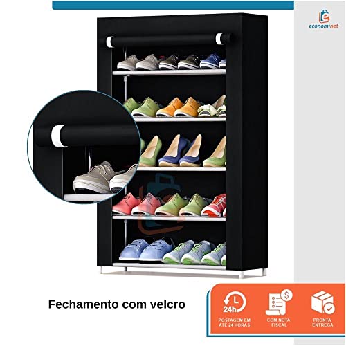 Sapateira Organizadora com 5 Prateleiras 15 Sapatos Calçados e Objetos (Preto)