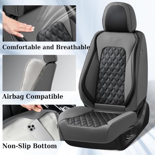 Image of Coverado Car Seat Covers Front Seats, Minimalist Scratch-Resistant Waterproof Faux Leather Full Set with Rear Protectors, Business Daily Driving - GrayBlack