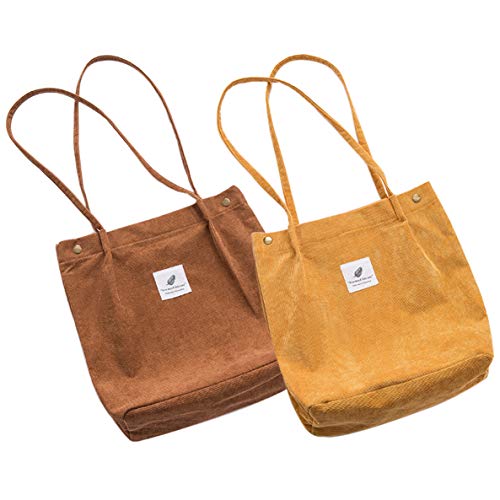 Belsmi Sac à bandoulière en velours côtelé 35,6 cm, Jaune (Marron, jaune.), Large Cover