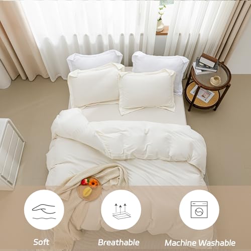 Image of SheRest Beige Duvet Cover King Size - Soft Brushed Microfiber, 3 Pieces, 1 Duvet Cover 104x90 Inches with Zipper Closure 8 Ties & 2 Pillow Shams, Breathable Bedding Set for All Season (No Comforter)