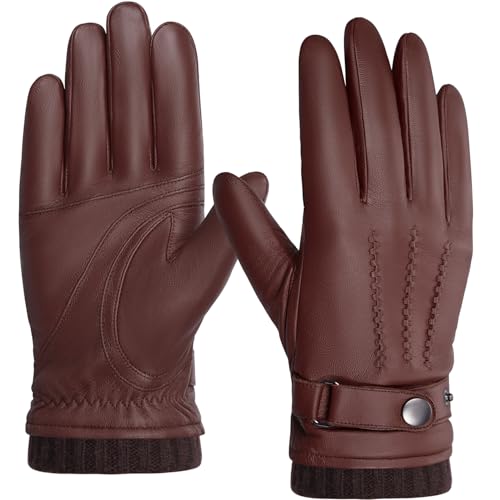 BISON DENIM Herren Winter Lederhandschuhe Warme Kaschmirhandschuhe Handschuhe Touchscreen-Funktion