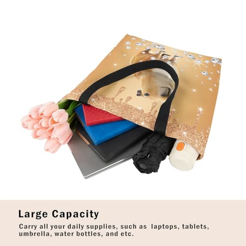 Animals Theme Canvas Tote Bag,Diamond Sequin Fluid Art Aesthetic Shoulder Handbags for Shopping Gym4