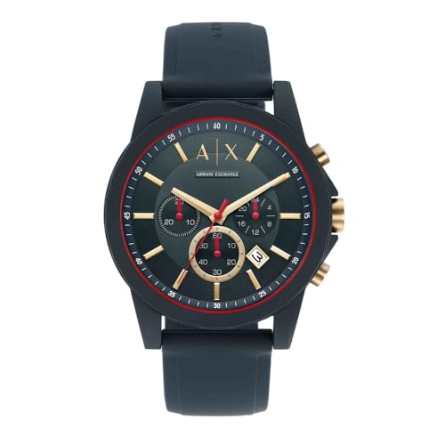 Armani Exchange Reloj Hombre, Movimiento cronógrafo, 47mm Caja de silicona azul con correa de silicona, AX1335