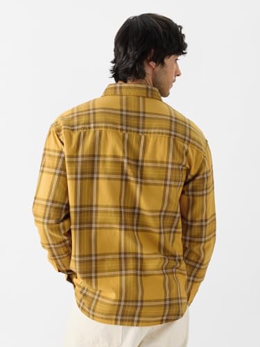 Image of The Souled Store Plaid: Mustard, Black and White Men Relaxed Shirts