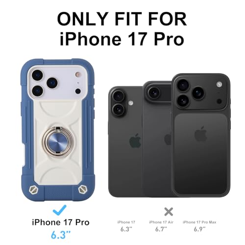 Image of MARKILL Compatible with iPhone with Built-in 360Rotating Ring Stand, Military Grade Drop Protection Full Body Rugged Heavy Duty Case Durable Cover (Blue, iPhone 17 Pro)