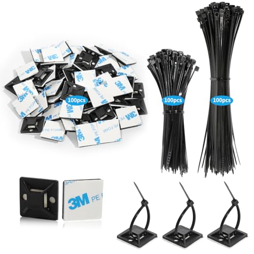 GOLDEROC 200 Pièces Serre-Câbles Plastique Noir avec 100 Pièces Collier de Serrage Plastique,...