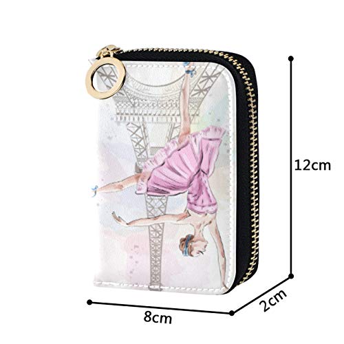 susiyo Paris Eiffel Tower Ballerina Dancing Girl Credit Card Wallet, RFID Blocking Compact Women Leather Card Holder Zipper Purse4