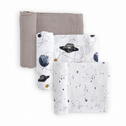 Image of Little Unicorn Muslin Swaddle Blanket for Newborns & Infants | Soft & Breathable Fabric | Set of 3 Baby Blankets for Swaddling, Nursing, Shower Gifts (Planetary)