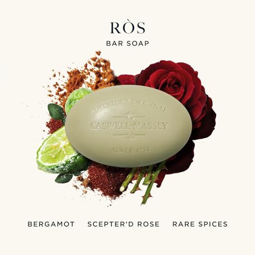 Image of Caswell-Massey ROS Natural Bar Soap for Men, Moisturizing Body Soap Bar for All Skin Types, Made with Essential Oils & Plant-Based Formula for Soft Skin, Made in USA, 5.8 oz
