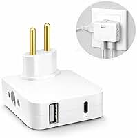 Adaptador de Tomada Articulado Premium 2 Tomadas + USB + USB-C Bivolt 110/220V – Carregador Inteligente Multifuncional Compacto para Casa, Escritório e Viagem