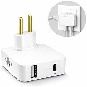 Adaptador de Tomada Articulado Premium 2 Tomadas + USB + USB-C Bivolt 110/220V – Carregador Inteligente Multifuncional Compacto para Casa, Escritório e Viagem