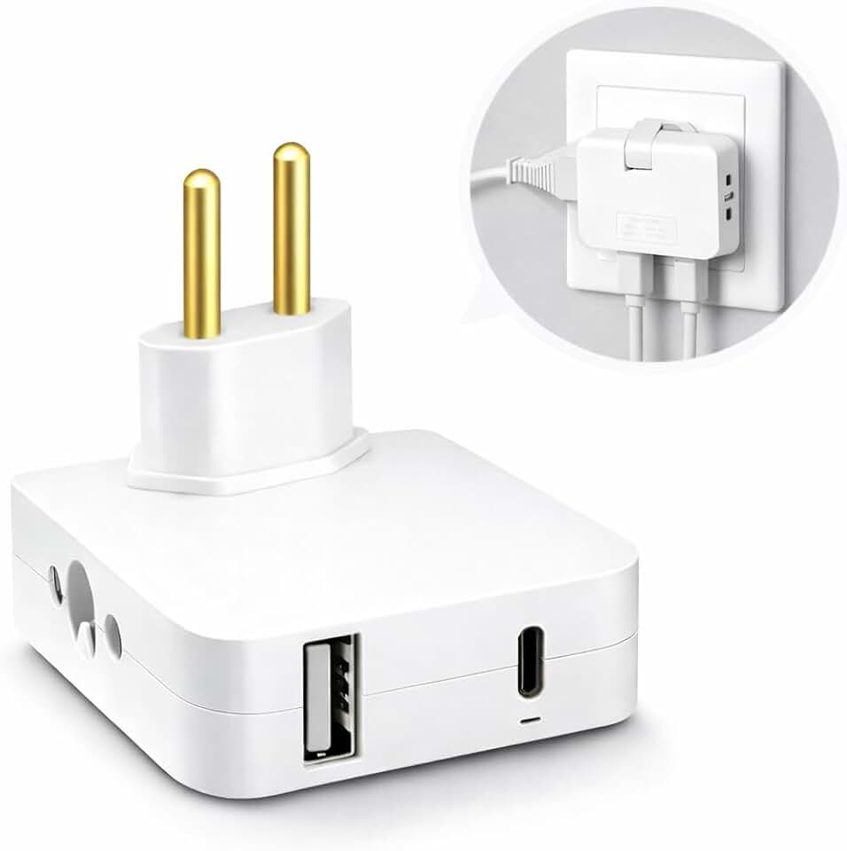 Adaptador de Tomada Articulado Premium 2 Tomadas + USB + USB-C Bivolt 110/220V – Carregador Inteligente Multifuncional Compacto para Casa, Escritório e Viagem