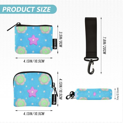 Cartoon Stars Peach Floral Green Women's Wallets Card Cases Mini Fashion Business Card Holder with Zipper Pocket for Daily Use 2 Packs4