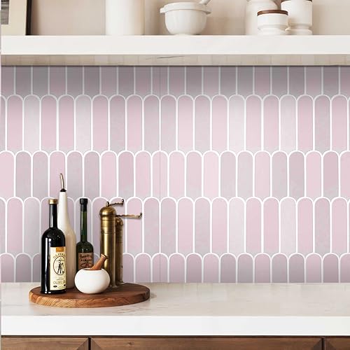 Image of Scala Bleucoin Peel and Stick Tile Stickers Vinyl Self-Adhesive Backsplash for Kitchen & Bathroom Easy DIY Home Decor Water-Resistant & Tile Decals Pack of 24 Pcs (Pink, 12 inch x 12 inch Inches)