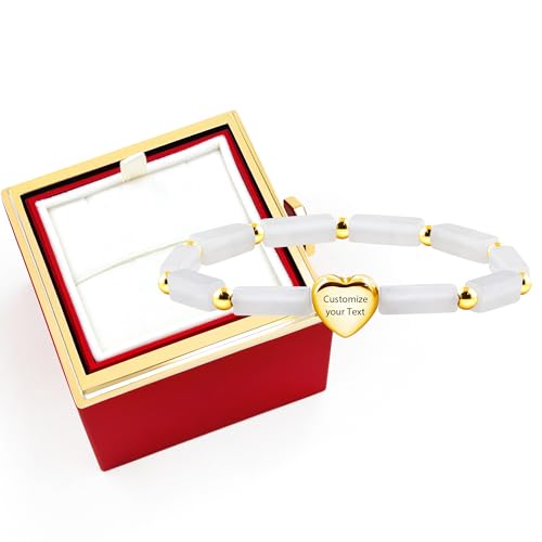 Image of Cuboid Love Elastic Bracelet, Crystal Energy Stone Anxiety Relief Yoga Jewelry for Women Male (Heart-shaped Charm Can Be Customized Name)