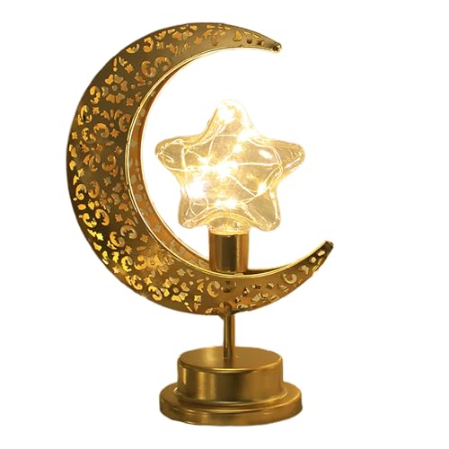 Tissting Lámpara lunar encantada, Lámpara Decorativa de Mesa de escritorio de hierro romántico, led de la batería LED nocturno luz mágica de la lámpara de luna colgante decoración (F)