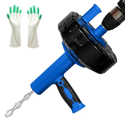 Image of Drain Auger 33Ft, Auto-Feed Drain Snake Hair Drain Clog Remover, Blue