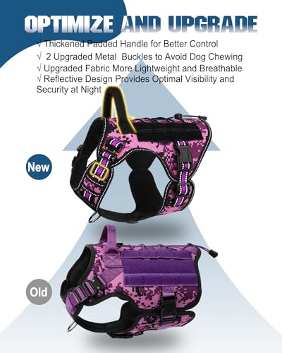 Image of PETNANNY Tactical Dog Harness - No-Pull Service Vest for Large Breeds, with Hook & Loop Patch Panel & MOLLE System M (30-50 lbs, Chest: 25-29 inch) Reflective Purple Camo