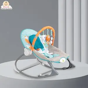 INFANTSO Baby Rocker & Bouncer for 0 to 2 Years (Blue), Portable Chair for Newborn with Mosquito Net, U-Shaped Pillow with Calming Vibrations, Soft Music & Hanging Toys, Adjustable Toddler Swing