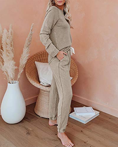 Eurivicy Women's Solid Sweatsuit Set 2 Piece Long Sleeve Pullover And Drawstring Sweatpants Sport Outfits Sets #TOP1