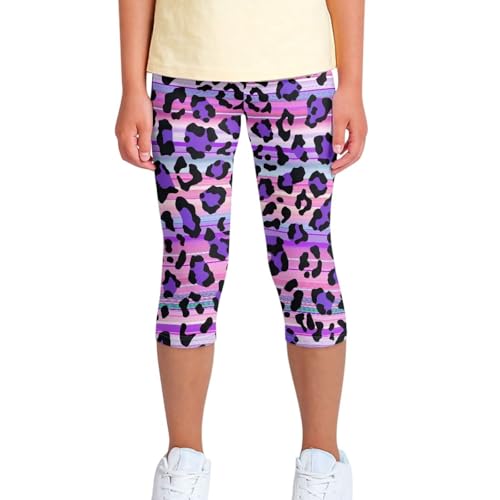 Girls Capri Leggings Stretchy Cropped Tights Tummy Control Dance Yoga Pants for Kids Teens Size 4-13 Years
