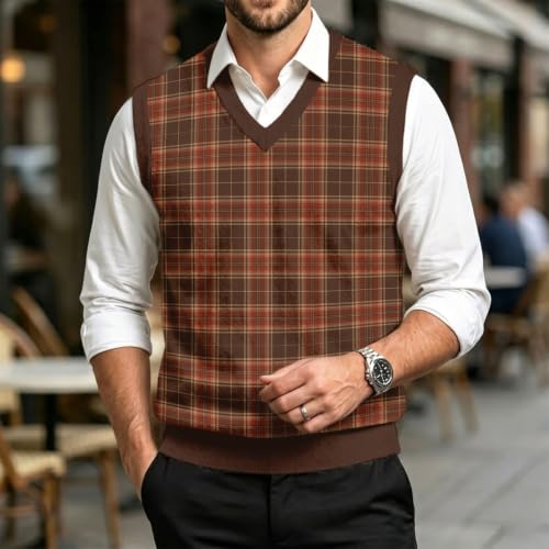 Christmas Sweater Vest Men V Neck Plaid Knit Lightweight Pullover Sweater - image 2