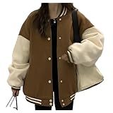 [andrei] アンドレイ スタジャン スタジアム ジャンパー ブルゾン バイ カラー ブロッキング アウター スウェット レディース (ブラウン, XXL)