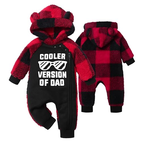 Image of Oranchids Baby Boy Clothes Winter Snowsuit Plaid Fleece Jumpsuit Bear Ear Hooded Romper Zipper Onesie Warm Infant Coat Outfit