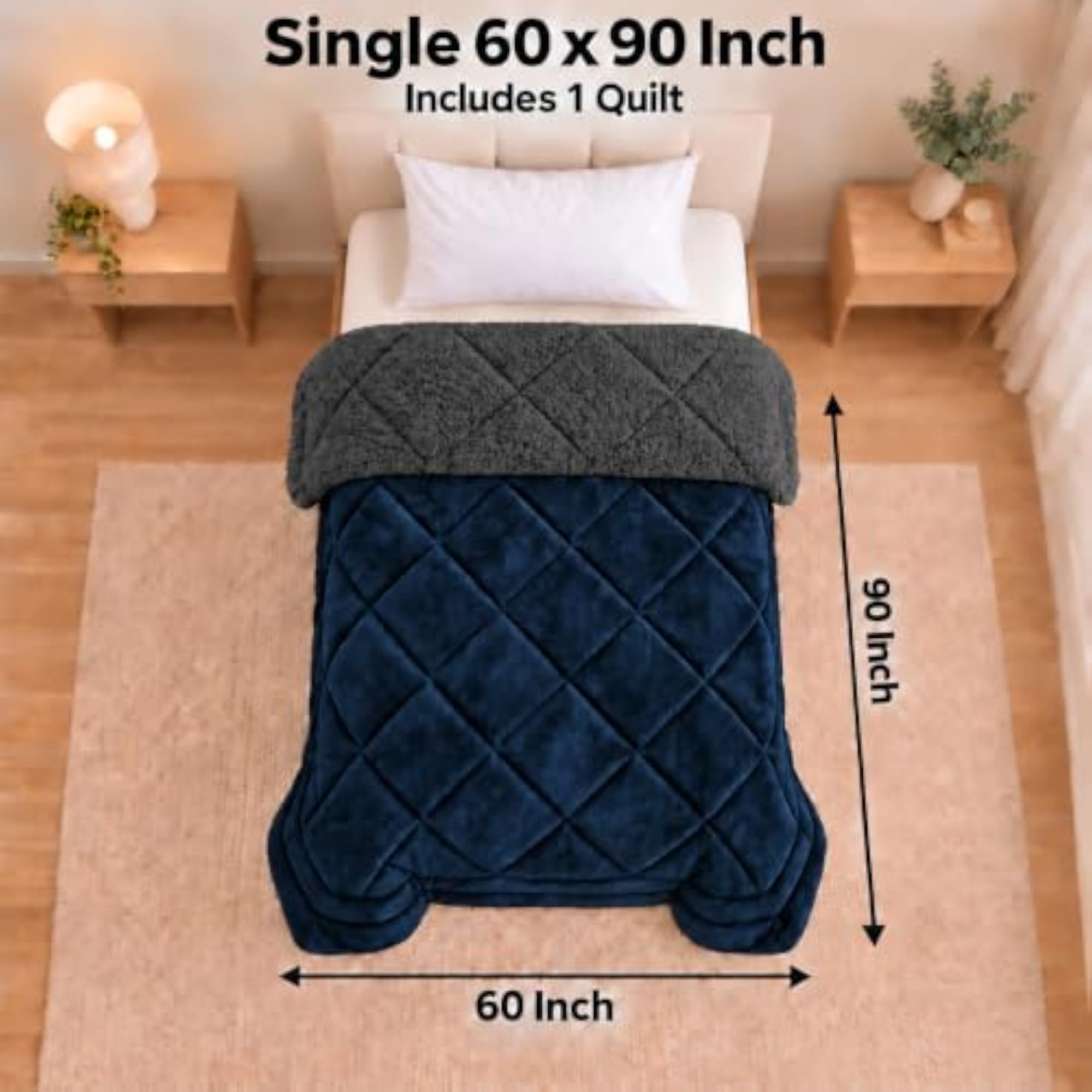 Fleece Sherpa Heavy Winter Quilt Blanket, Single