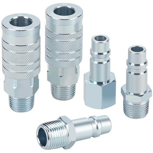 HOOTSUM 1/2 Air Hose Fittings Set High Flow 2PCS I/M Industrial Type Coupler with 1/2 MNPT 3PCS Plugs with 1/2 NPT 5PCS Steel Air Compressor Accessories Quick Connect Fittings 300PSI