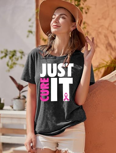 Breast Cancer Awareness Shirts Women: Pink Ribbon Shirt Breast Cancer Survivor T-Shirt Just Cure It Tee Inspirational Tops4